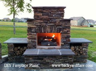 DIY Outdoor Fireplace with seating
